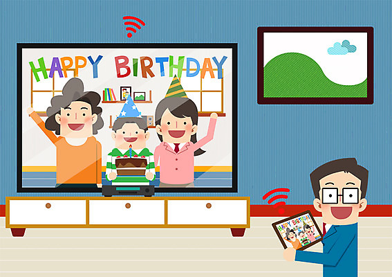 PSD 여자 남자 어린이 일러스트 가족 청소년 정보기술 여러명 성인 태블릿 텔레비전 생일 와이파이 IT라이프 화상통화 국내일러스트 라이프스타일 기념일 다수 관계 기술 사람 전자제품 스마트기기 무선인터넷 통화 파일형식