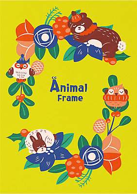 열매 꽃 백그라운드 겨울 여러마리 일러스트 곰 프레임 사람없음 토끼 잠 부엉이 프레임일러스트 겨울배경 국내일러스트 AI파일 식물 동물 계절 다수 포유류 조류 반려동물 파일형식 벡터