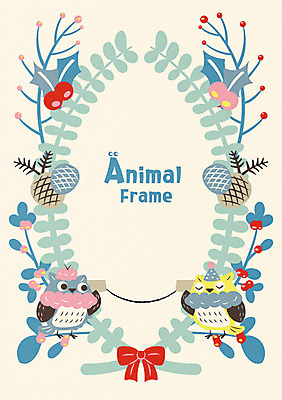 열매 리본 백그라운드 두마리 겨울 일러스트 프레임 사람없음 실전화기 부엉이 프레임일러스트 겨울배경 국내일러스트 AI파일 식물 계절 2 조류 파일형식 벡터