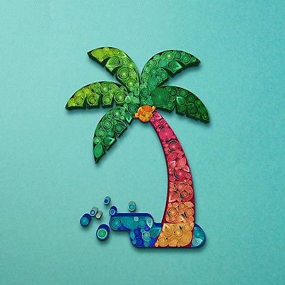 PSD 문양 종이 바다 일러스트 사람없음 여름 야자수 페이퍼아트 질감 트로피컬아트 국내일러스트 나무 계절 그림 파일형식