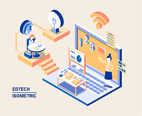 여자 일러스트 전구 그래프 성인 두명 노트북 숫자 헤드폰 스마트 책상 와이파이 아이소메트릭 온라인강의 국내일러스트 AI파일 문자 음향기기 가구 컨셉 사람 전자제품 강의 무선인터넷 파일형식 벡터 언택트