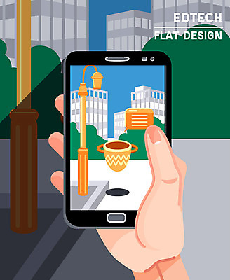 손 말풍선 일러스트 거리 한명 신체부위 스마트폰 사이버 스마트 증강현실 국내일러스트 AI파일 1 컨셉 사람 핸드폰 스마트기기 파일형식 벡터