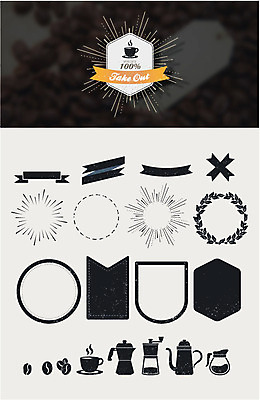 리본 커피 일러스트 사람없음 세트 라벨 원두 커피잔 로스팅 핸드드립 썬버스트 국내일러스트 AI파일 디자인 음료 잔 프레임 커피용품 파일형식 벡터