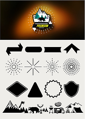 리본 일러스트 곰 산 텐트 사람없음 세트 라벨 캠핑 랜턴 모닥불 도끼 화로 캠핑카 순록 썬버스트 국내일러스트 AI파일 동물 그릇 디자인 포유류 자동차 불 레저 조명 프레임 캠핑도구 파일형식 벡터