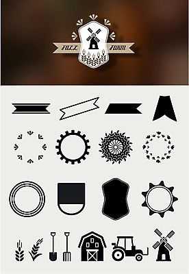 리본 일러스트 사람없음 세트 농장 라벨 농사 풍차 벼 밀 삽 트랙터 썬버스트 국내일러스트 AI파일 디자인 농업 곡류 프레임 농기계 특수차량 파일형식 벡터