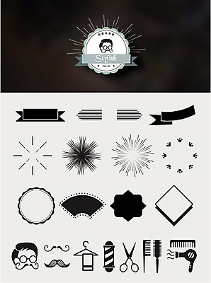 남자 리본 일러스트 수염 두명 세트 수건 라벨 머리빗 미용실 드라이어 미용사 미용가위 썬버스트 국내일러스트 AI파일 직업 디자인 프레임 가위_도구 사람 위생용품 미용용품 뷰티샵 파일형식 벡터