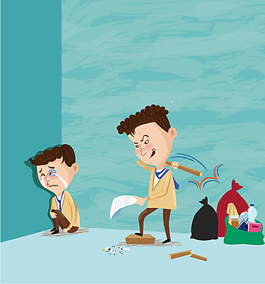 전신 남자 교복 일러스트 중학생 청소년 고등학생 스트레스 고등학교 서기 앉기 두명 쓰레기 무서움 눈물 담배꽁초 중학교 웅크림 각목 따돌림 왕따 학교폭력 겁주기 국내일러스트 AI파일 학생 옷 감정 학교 모션 담배 사람 폭력 파일형식 벡터