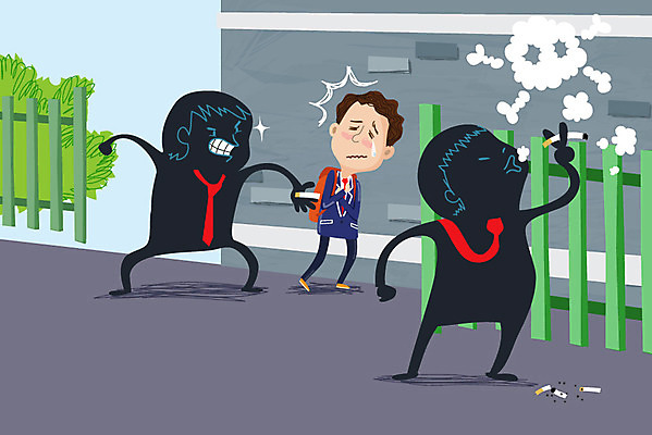 남자 교복 일러스트 중학생 고등학생 담배 고등학교 세명 울타리 골목길 무서움 눈물 담배꽁초 담배연기 중학교 따돌림 불량학생 왕따 학교폭력 국내일러스트 AI파일 학생 옷 감정 길 학교 청소년 사람 담장 폭력 연기 파일형식 벡터