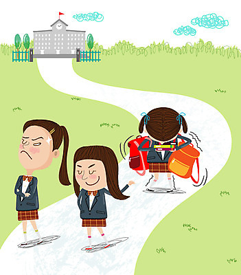 전신 여자 교복 가방 일러스트 중학생 고등학생 스트레스 고등학교 서기 들기 세명 슬픔 짐 좌절 무서움 교과서 중학교 떨림 따돌림 셔틀 왕따 학교폭력 국내일러스트 AI파일 학생 잡화 옷 감정 컨셉 학교 모션 청소년 교재 사람 폭력 파일형식 벡터