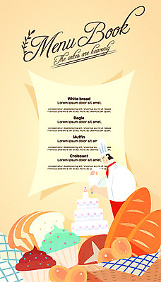 여자 일러스트 한명 사람 요리사 바게트 조리복 컵케이크 식빵 메뉴판 3단케이크 음식바구니 통호밀빵 국내일러스트 AI파일 직업 1 음식 빵 유니폼 바구니 케이크 파일형식 벡터