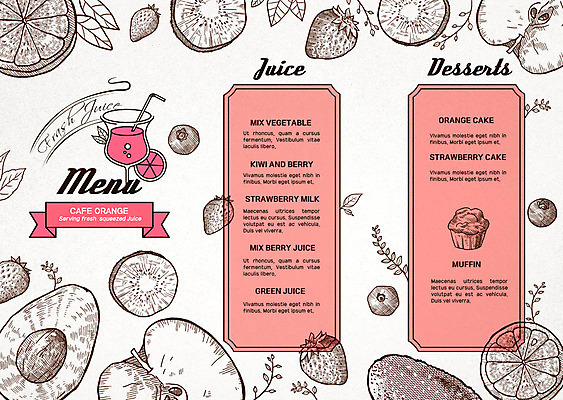 PSD 오렌지 일러스트 딸기 나뭇잎 키위 빨대 사람없음 사과 과일주스 블루베리 메뉴판 머핀 아보카도 국내일러스트 빵 잎 과일 주스 파일형식