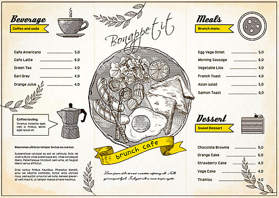 PSD 일러스트 사람없음 케이크 카페 샐러드 소시지 커피잔 계란프라이 커피메이커 레몬 아스파라거스 피클 브런치 가격표 메뉴판 토스트 국내일러스트 커피 음식 빵 채소 과일 디저트 잔 상점 식사 가공식품 계란요리 절임 커피용품 파일형식