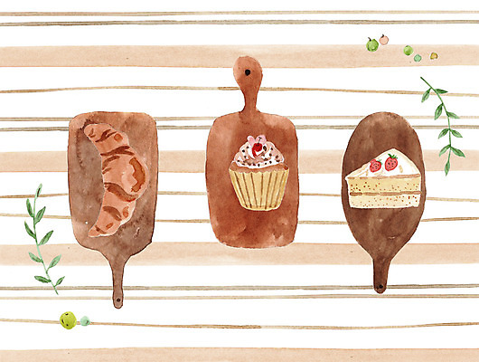 PSD 열매 일러스트 수채화 도마 사람없음 빵집 세개 풀잎 체리 달콤 조각케이크 컵케이크 크루아상 머핀 딸기케이크 국내일러스트 식물 빵 잎 과일 딸기 주방용품 3 케이크 상점 풀_식물 맛 파일형식