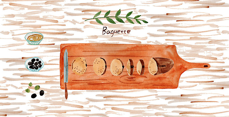 PSD 일러스트 도마 사람없음 빵집 바게트 제빵 땅콩버터 빵칼 올리브열매 올리브잎 국내일러스트 열매 빵 잎 주방용품 제과제빵 상점 나이프 파일형식 스프레드_음식