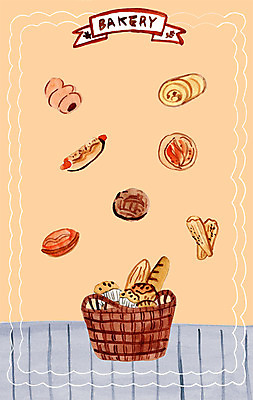 PSD 일러스트 디저트 사람없음 식사 빵집 달콤 바게트 컵케이크 제빵 머핀 롤케이크 소라빵 피자빵 호도과자 국내일러스트 음식 빵 제과제빵 과자 케이크 상점 맛 파일형식