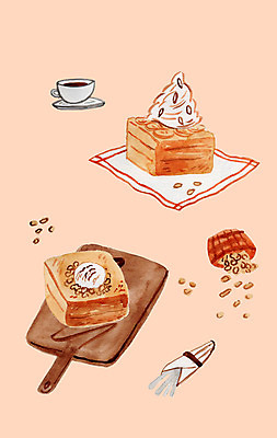 PSD 커피 포크 일러스트 사람없음 카페 빵집 달콤 커피잔 생크림 땅콩 제빵 허니브레드 국내일러스트 식기 음료 디저트 잔 제과제빵 상점 견과류 맛 크림 파일형식