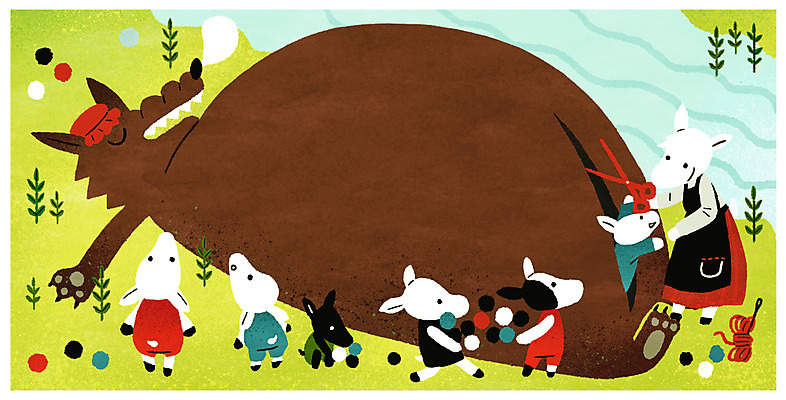 PSD 여러마리 일러스트 상상 동화 염소 가위 사람없음 강 잠 바늘 실 늑대 가위질 패러디 늑대와일곱마리아기염소 국내일러스트 다수 포유류 문구용품 가위_도구 도구 파일형식