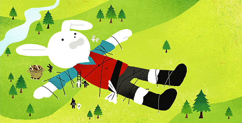 PSD 나무 여행 여러마리 일러스트 상상 동화 사람없음 강 토끼 큼 묶기 거인 걸리버여행기 패러디 국내일러스트 식물 다수 포유류 모션 반려동물 크기 파일형식