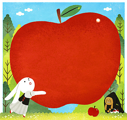 PSD 나무 두마리 일러스트 상상 프레임 사람없음 토끼 사과 마녀 산속 백설공주 독사과 패러디 국내일러스트 식물 2 과일 포유류 동화 산 반려동물 독약 공주님 파일형식