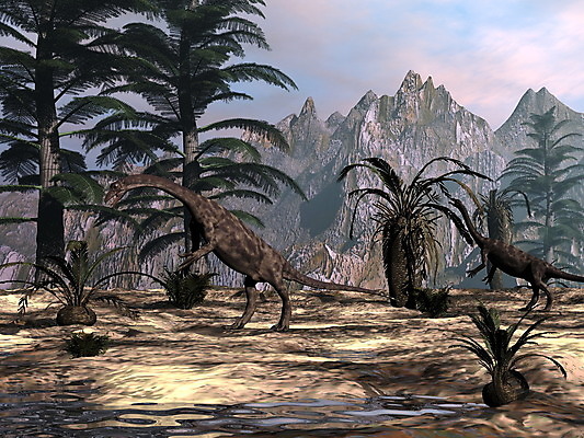 JPG 해외이미지 두마리 산 사람없음 그래픽 야자수 3D 공룡 초식공룡 해외202004 해외포토 포토 나무 2 파충류 디지털합성 파일형식 이미지허브