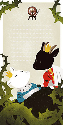 PSD 두마리 일러스트 상상 왕관 염소 프레임 사람없음 잠 바늘 가시 덩굴 숲속 편지지 실타래 가시나무 왕자 패러디 흑염소 잠자는숲속의공주 국내일러스트 나무 식물 2 포유류 동화 도구 숲 편지 공주님 파일형식