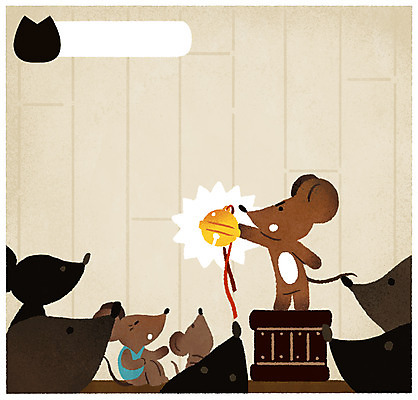 PSD 여러마리 일러스트 상상 동화 프레임 사람없음 고양이 방울 쥐 목 단상 패러디 고양이목에방울달기 국내일러스트 다수 포유류 신체부위 장식 반려동물 설치류 파일형식 이솝우화