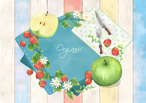 PSD 포크 일러스트 딸기 프레임 사람없음 칼 사과 유기농 손수건 국내일러스트 식기 웰빙 과일 파일형식