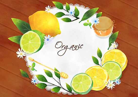 PSD 일러스트 프레임 사람없음 레몬 유기농 라임 꿀 트로피컬아트 국내일러스트 웰빙 과일 그림 파일형식