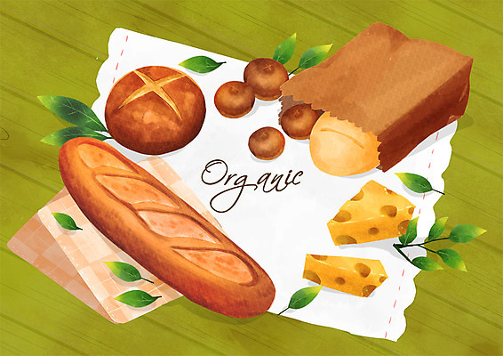 PSD 빵 일러스트 봉투 치즈 프레임 사람없음 바게트 유기농 국내일러스트 웰빙 음식 유제품 파일형식