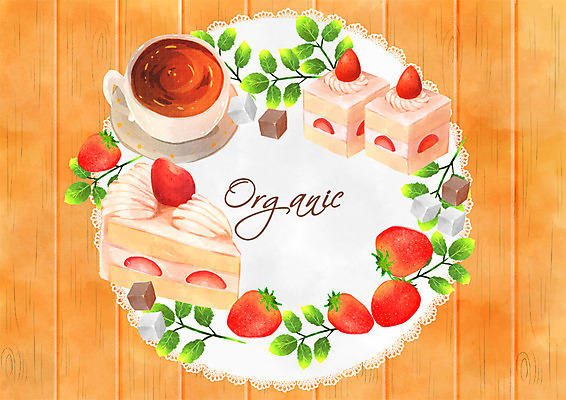 PSD 일러스트 딸기 프레임 사람없음 케이크 각설탕 유기농 홍차 국내일러스트 웰빙 과일 디저트 차_음료 설탕 파일형식