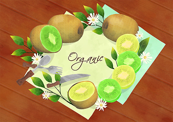 PSD 포크 일러스트 프레임 키위 사람없음 숟가락 칼 유기농 국내일러스트 식기 웰빙 과일 수저 파일형식