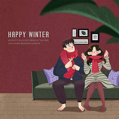 전신 PSD 식물 커플 여자 남자 행복 액자 쿠션 겨울 일러스트 장난 사랑 앉기 성인 두명 목도리 뜨개질 소파베드 국내일러스트 잡화 계절 감정 관계 모션 사람 취미 소파 파일형식