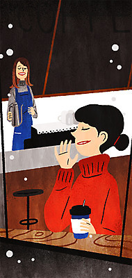 PSD 여자 커피 겨울 일러스트 웃음 상반신 성인 두명 생활 카페 눈 국내일러스트 자연요소 계절 음료 날씨 표정 사람 상점 파일형식