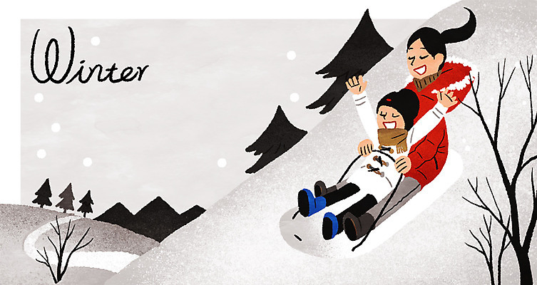 전신 PSD 나무 여자 어린이 겨울 일러스트 산 성인 두명 생활 눈 썰매 국내일러스트 자연요소 식물 계절 날씨 사람 파일형식