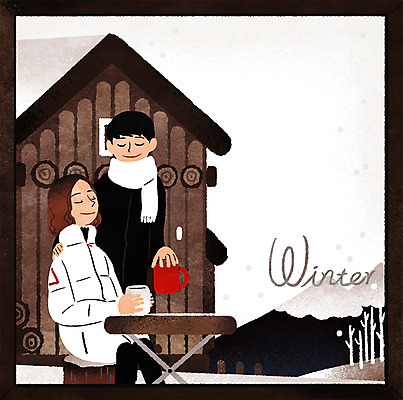 PSD 나무 커플 여자 남자 여유 커피 여행 겨울 의자 일러스트 탁자 휴식 웃음 상반신 성인 두명 생활 통나무집 펜션 국내일러스트 식물 계절 감정 음료 가구 컨셉 관계 숙소 주택 표정 사람 파일형식