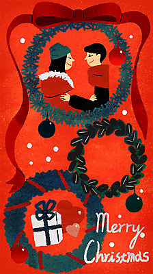 PSD 커플 여자 남자 리본 크리스마스 겨울 일러스트 선물 사랑 상반신 성인 두명 생활 하트 크리스마스리스 국내일러스트 모양 계절 기념일 감정 관계 사람 화환 파일형식