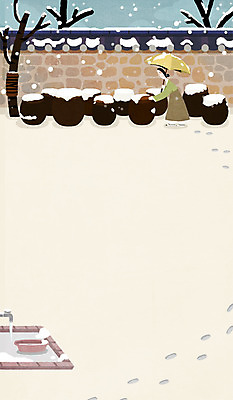 전신 PSD 나무 여자 겨울 일러스트 우산 돌담 기와집 한명 성인 눈 항아리 한복 마당극 수돗가 국내일러스트 자연요소 식물 1 한국전통 계절 날씨 한옥 사람 담장 돌_바위 도자기 전통의상 파일형식