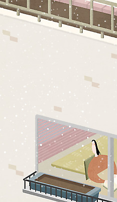 PSD 여자 겨울 일러스트 창문 집안 벽돌 한명 상반신 성인 눈 화단 안식처 국내일러스트 자연요소 1 계절 날씨 휴식 실내 사람 파일형식