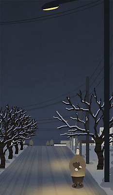 전신 PSD 남자 겨울 가로등 일러스트 하늘 한명 성인 빛 야간 고구마 눈길 귀가 국내일러스트 자연요소 1 계절 공공시설 길 뿌리채소 눈_날씨 사람 파일형식