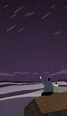 PSD 남자 별 어린이 겨울 일러스트 하늘 지붕 산 앉기 상반신 성인 두명 야간 유성 감성 부자지간 국내일러스트 자연요소 계절 아들 컨셉 가족 모션 사람 아빠 파일형식