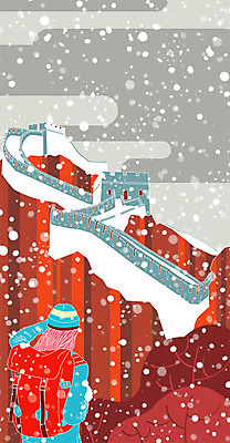 PSD 여자 해외여행 여행 겨울 일러스트 한명 상반신 성인 관광지 중국 눈 겨울여행 배낭여행 만리장성 국내일러스트 자연요소 1 해외 계절 아시아 날씨 사람 세계문화유산 성 파일형식