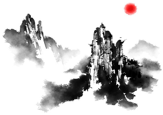 PSD 일러스트 캘리그라피 자연 붓터치 산 수묵화 사람없음 태양 절벽 먹 동양화 국내일러스트 자연요소 서예 미술 생태계 파일형식