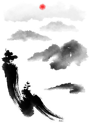 PSD 일러스트 캘리그라피 자연 붓터치 산 수묵화 사람없음 태양 절벽 먹 동양화 국내일러스트 자연요소 서예 미술 생태계 파일형식