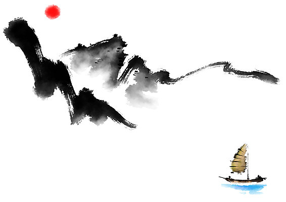 PSD 바다 일러스트 캘리그라피 자연 붓터치 산 수묵화 사람없음 태양 먹 동양화 선박 국내일러스트 자연요소 수상교통 서예 미술 생태계 파일형식