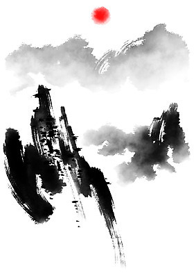 PSD 일러스트 캘리그라피 자연 붓터치 산 수묵화 사람없음 태양 먹 동양화 국내일러스트 자연요소 서예 미술 생태계 파일형식