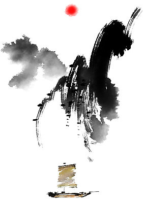 PSD 바다 일러스트 캘리그라피 자연 붓터치 산 수묵화 사람없음 태양 먹 동양화 선박 국내일러스트 자연요소 수상교통 서예 미술 생태계 파일형식