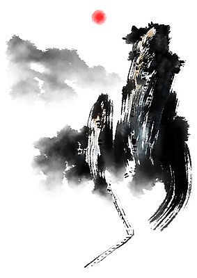 PSD 일러스트 캘리그라피 자연 붓터치 산 수묵화 사람없음 태양 계단 절벽 먹 동양화 국내일러스트 자연요소 서예 미술 생태계 파일형식