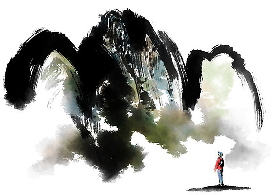 전신 PSD 남자 일러스트 캘리그라피 자연 붓터치 산 수묵화 한명 성인 먹 동양화 국내일러스트 1 서예 미술 사람 생태계 파일형식