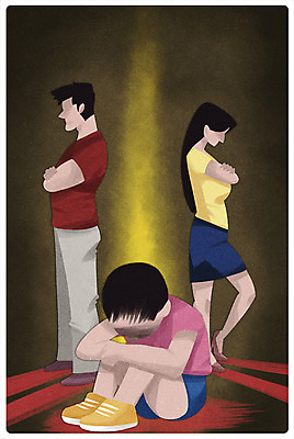 전신 PSD 여자 남자 어린이 일러스트 서기 앉기 성인 세명 부모 슬픔 자녀 무관심 부부싸움 갈등 관심 국내일러스트 부부 감정 가족 모션 사람 싸움 파일형식