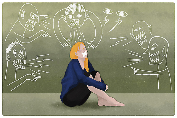 전신 PSD 시선 여자 일러스트 한명 앉기 성인 그림 압박 갈등 무시 성차별 입막음 차별 국내일러스트 1 모션 사람 파일형식